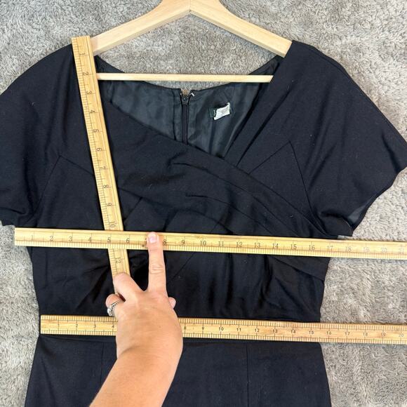 J. Crew Black Wool Dress Shift Sheath Size 12 Crossover Bodice Cap Sleeve - Picture 11 of 12